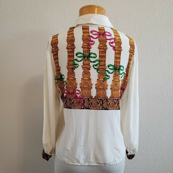 Vtg Francesca Of Damon Column 100% Silk Blouse S - Picture 5 of 8